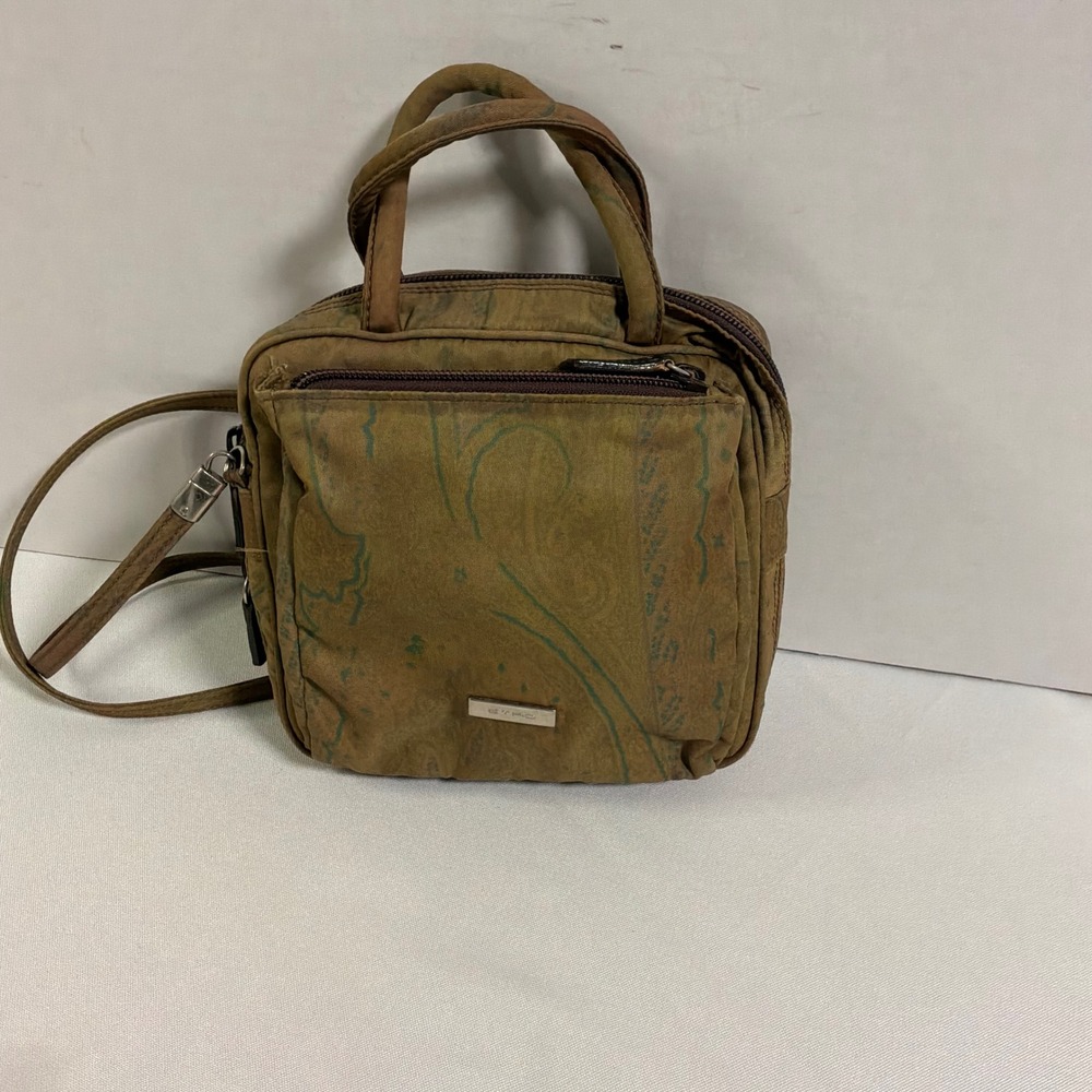 Etro Crossbody Bag Small Brown Paisley Canvas Top Handle Purse Italy Vintage